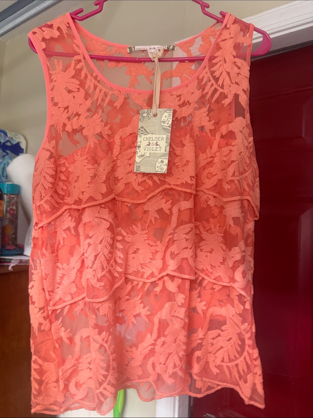 Chelsea & Violet Coral Layered Lace Sleeveless Camisole